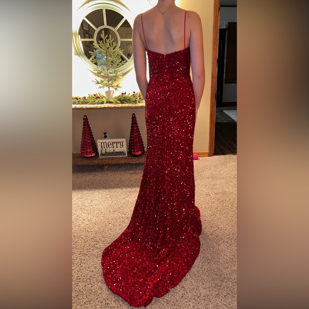 Red Embellished Backless Maxi Gown